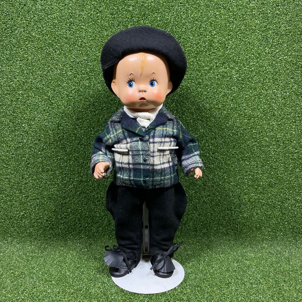 Antique Effanbee Skippy Doll 14" Composition Boy Plaid Tweed Outfit Hat 1930s
